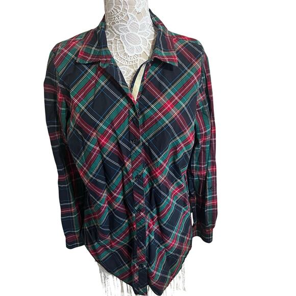 Kim Rogers Holiday Red, Blue, and Green Plaid Button Down Top Women’s XXL EUC - Picture 1 of 6